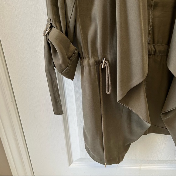 Zara Women's Olive Green Waterfall Open Front Draped Jacket Blazer Size Small - Picture 15 of 16